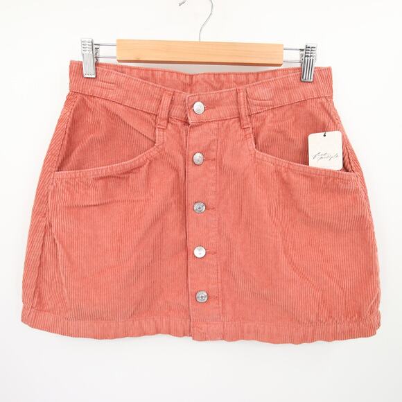 Free People Skirt Burnt Orange Corduroy Ray Cord Mini Button Front High Rise 6 - Picture 2 of 12
